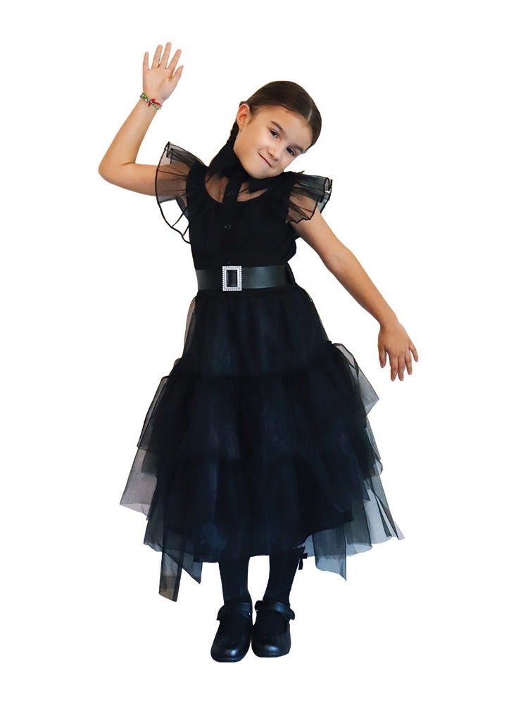 MAD TOYS Wednesday Fancy Black Prom Dress with Belt Child Halloween Costumes for Trick or Treat Roleplay Dress Up Theme Party  - Image 2