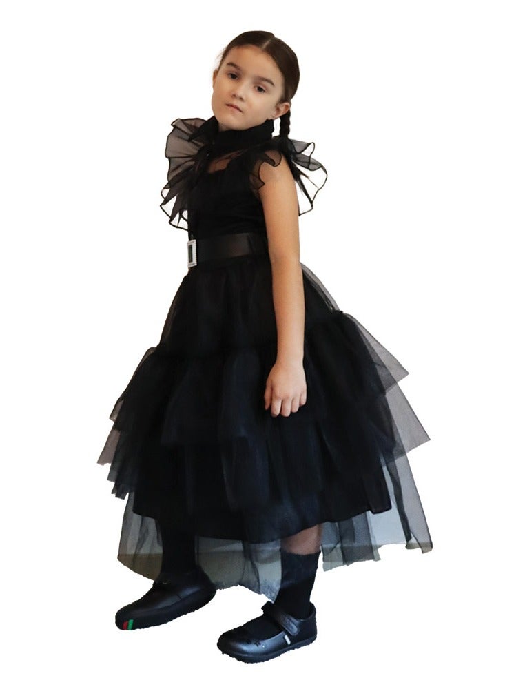 MAD TOYS Wednesday Fancy Black Prom Dress with Belt Child Halloween Costumes for Trick or Treat Roleplay Dress Up Theme Party  - Image 3