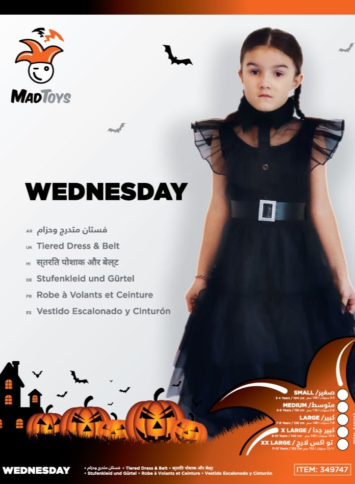 MAD TOYS Wednesday Fancy Black Prom Dress with Belt Child Halloween Costumes for Trick or Treat Roleplay Dress Up Theme Party  - Image 4