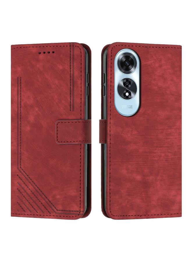 جرين تايجر لـ OPPO A60 4G حافظة هاتف جلدية بنمط شريطي مع حبل (أحمر)