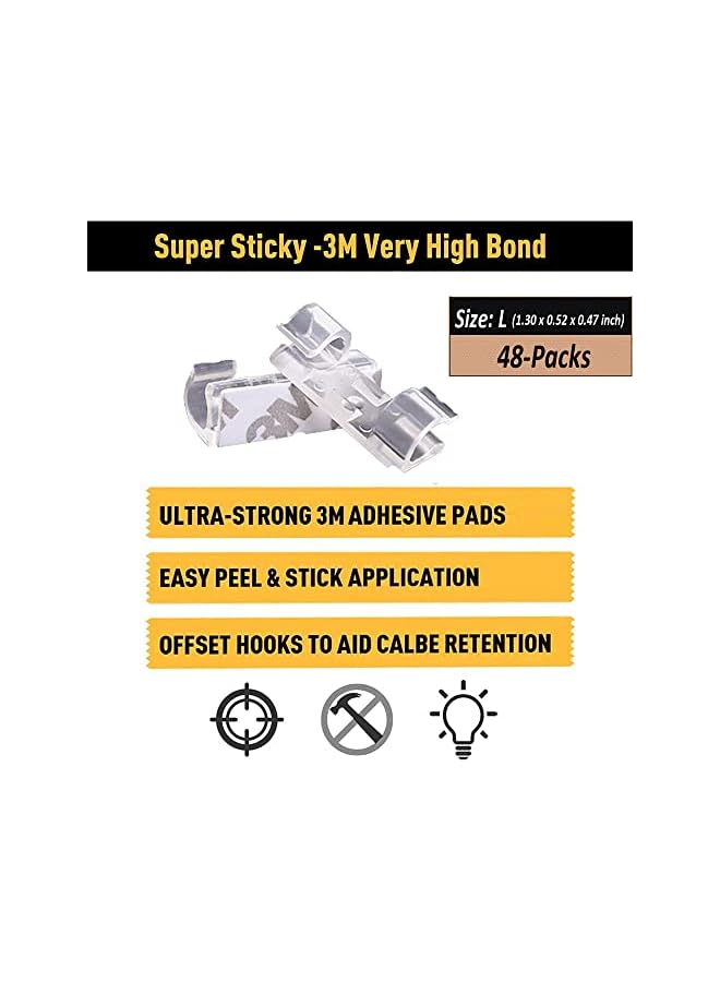 PYLCO SMART Adhesive Cable Clips,Wire Clips,Car Cable Organizer,Cable Holder,Cable Wire Management,Cable Holder for Car,Office,Home (Big Size Transparent - 48-Packs) - Image 2