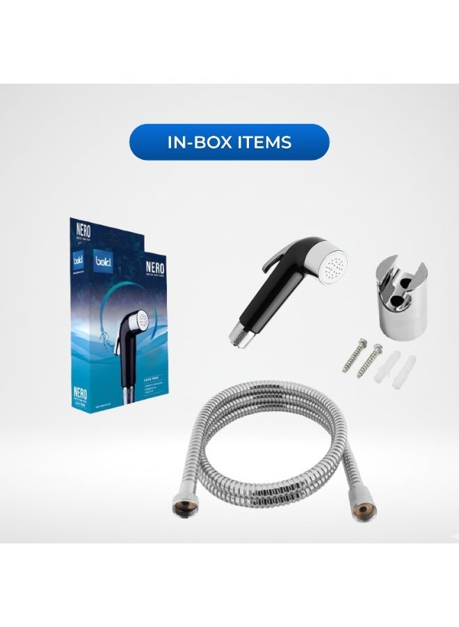 Bold Nero No Leak Shattaf Handheld Bidet Sprayer for Toilet – Ergonomic Trigger, Adjustable Water Pressure, Easy DIY Install, Bathroom Hygiene Spray for Home, Eco Friendly, Black - Image 3