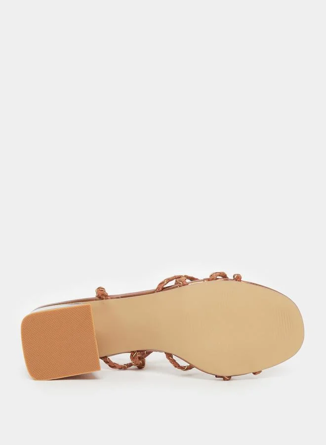 Styli Braided Strap Block Heel Sandals