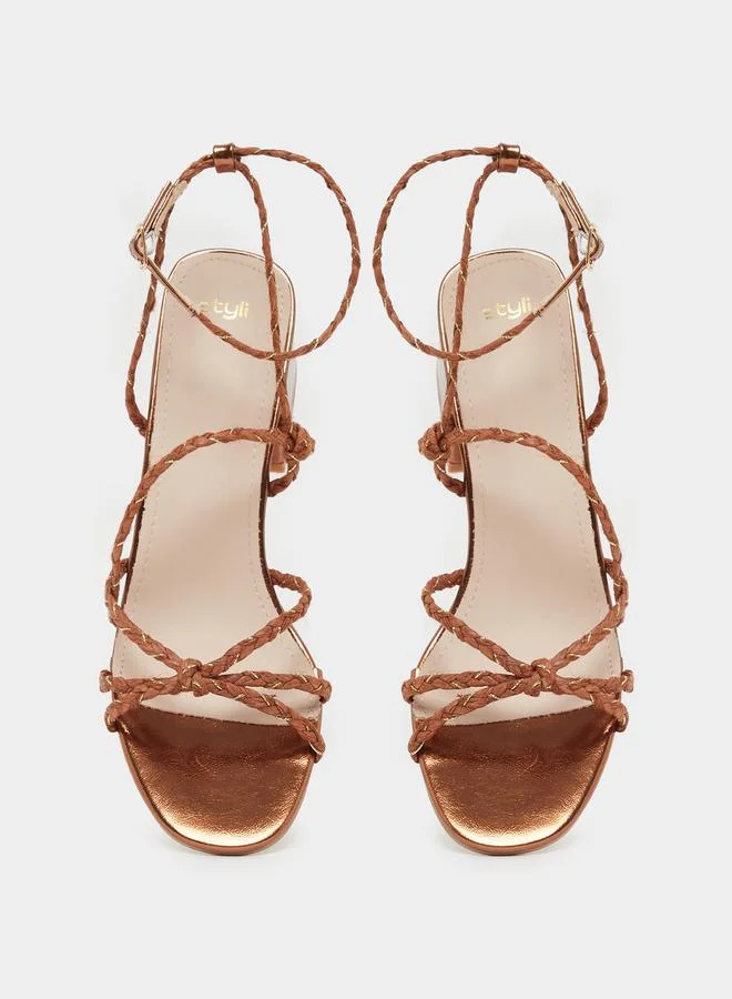 Styli Braided Strap Block Heel Sandals