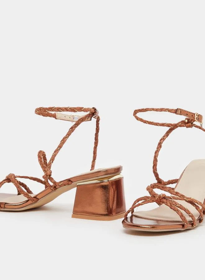Styli Braided Strap Block Heel Sandals