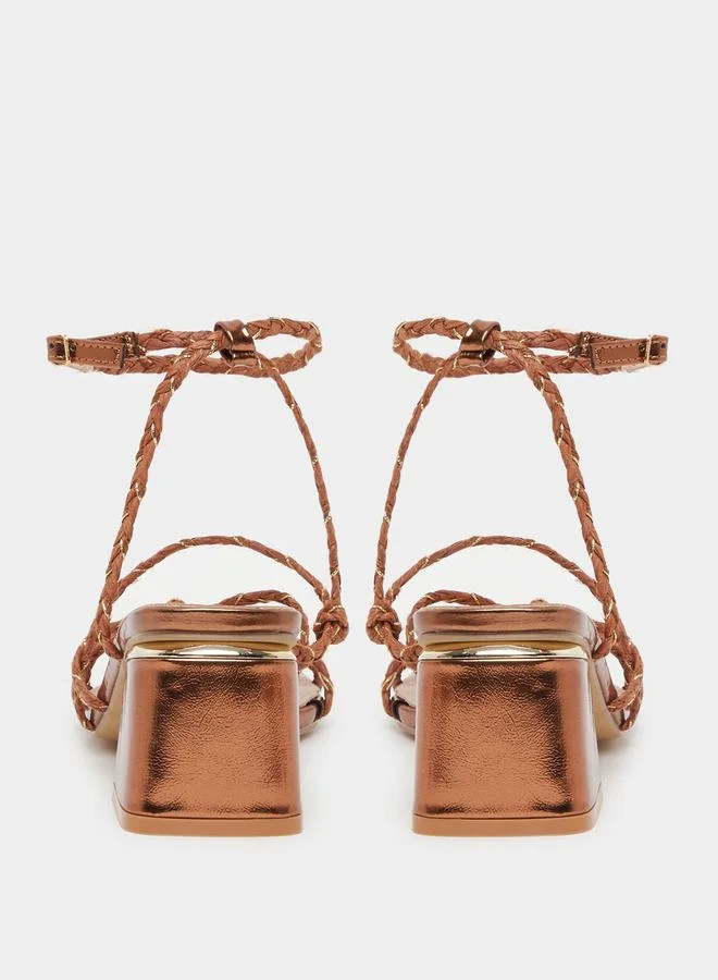 Styli Braided Strap Block Heel Sandals