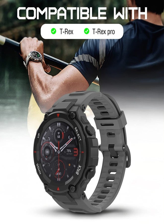 موكو سوار ساعة بديل من السيليكون الناعم من MoKo متوافق مع ساعات Amazfit T-Rex/T-Rex Pro، مع أدوات، رمادي داكن - Image 2