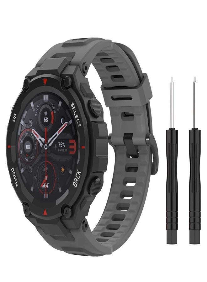 موكو سوار ساعة بديل من السيليكون الناعم من MoKo متوافق مع ساعات Amazfit T-Rex/T-Rex Pro، مع أدوات، رمادي داكن - Image 1
