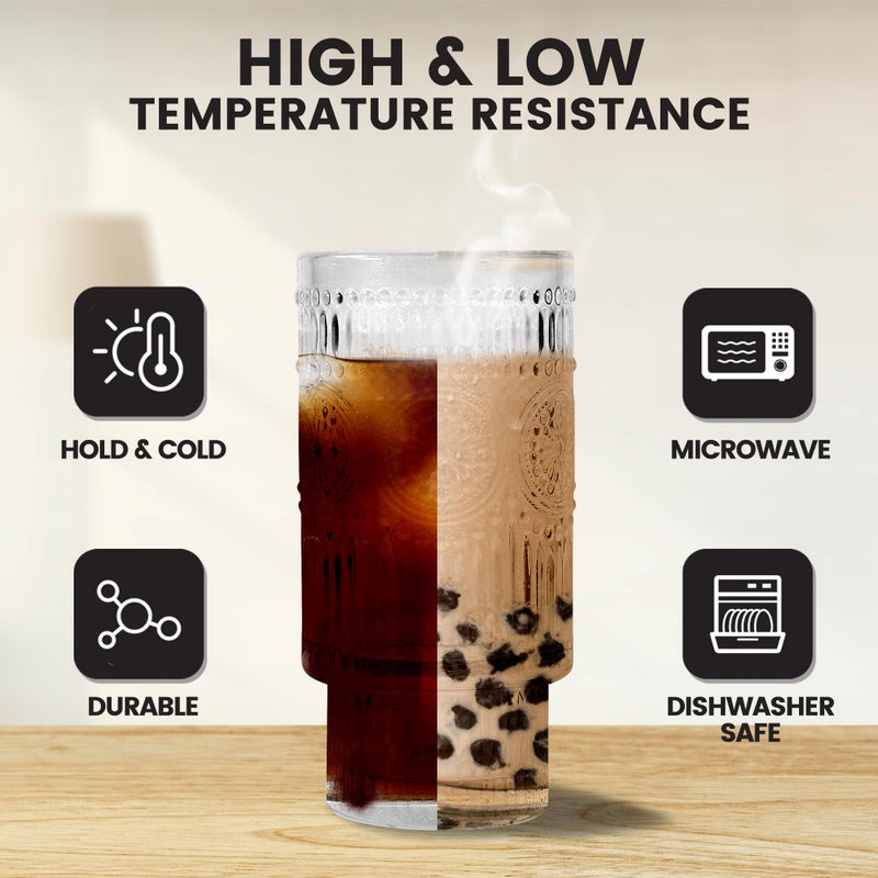 Icesip 4 Pcs 16 oz Glasses Cups with Bamboo Lids Straws Brush Hobnail Glassware Set for Juice Iced Coffee Soda Cocktail Juice - Image 3