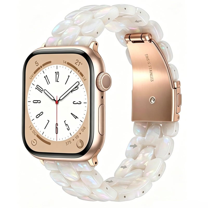 V-MORO VMORO Resin Bracelet Compatible with Apple Watch Band 40mm41mm42mm38mm Women Fashion Cute Wristband for iWatch Series 1110987654321SE Lightweight Dressy Fancy StrapColorful Ivory White - Image 2