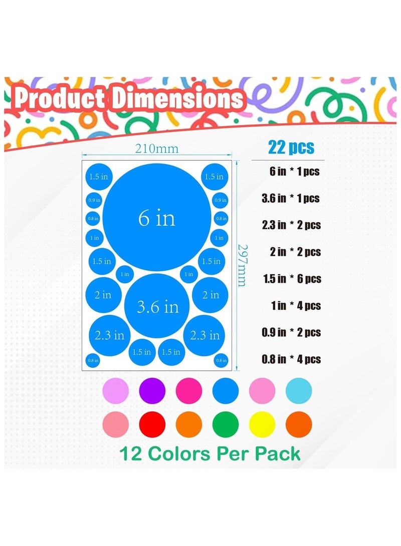 Home Smart Polka Dot Round Wall Stickers for Kids Assorted Color 12 Sheets Colorful Classroom Decoration Wall Stickers - Image 2