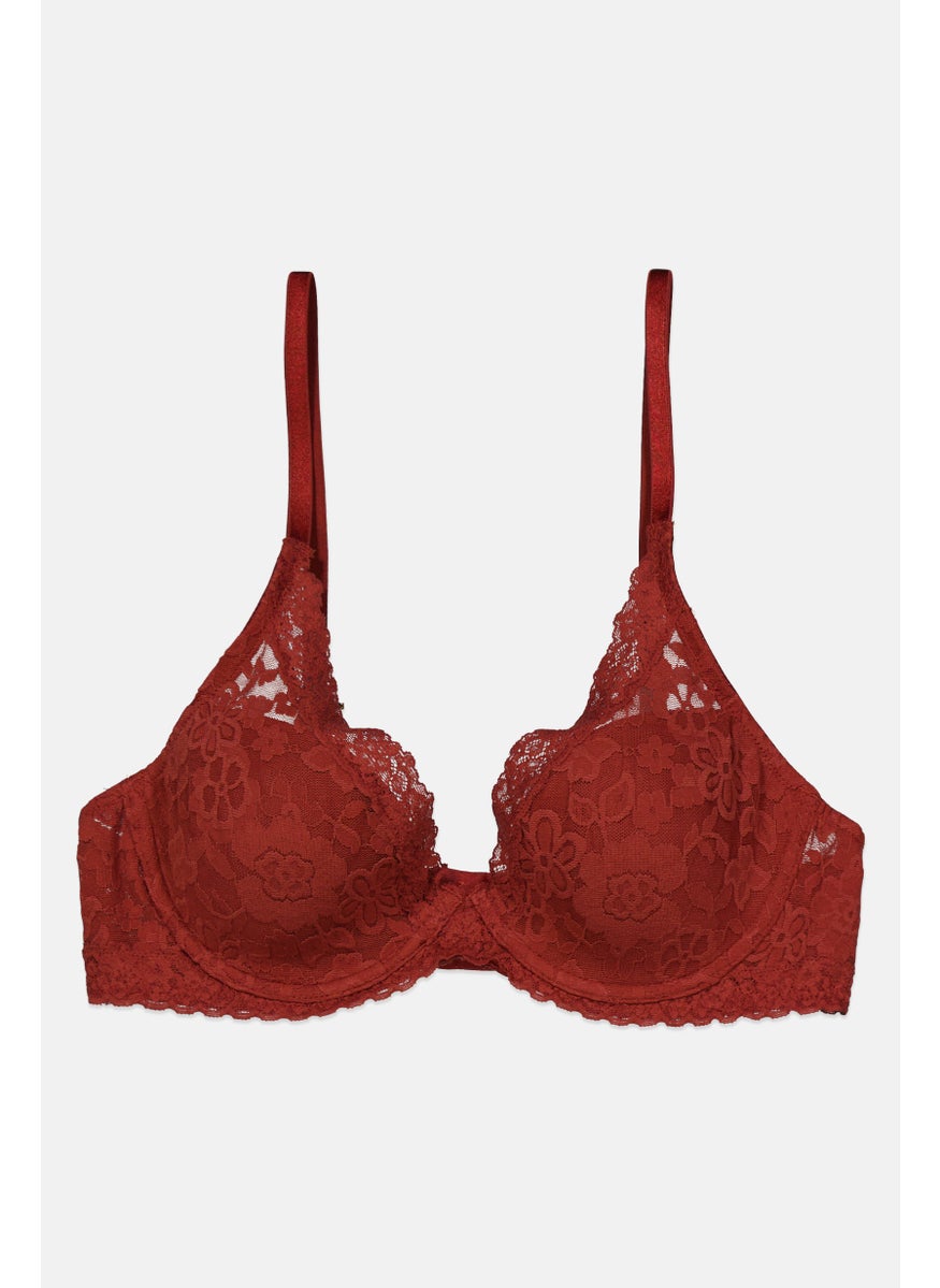 Hanky Panky Women Textured Light Padded Bra, Maroon  - Image 1