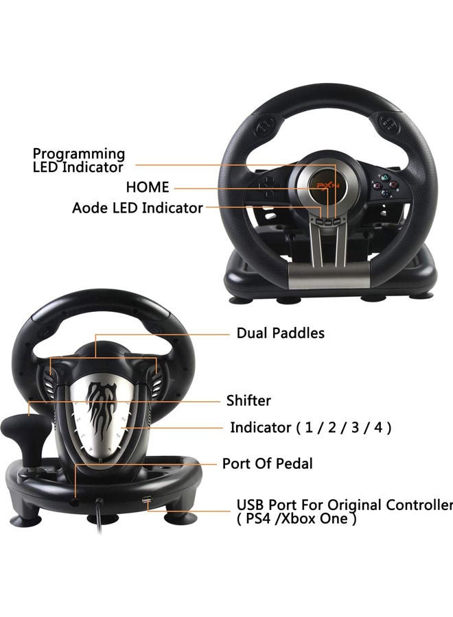 Game Racing Wheel, PXN-V3II 180° Competition Racing Steering Wheel with Universal USB Port and with Pedal, Suitable for PC, PS3, PS4, Xbox One, Xbox Series S&X, Nintendo Switch - Black 