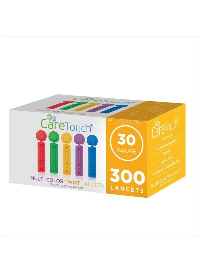 Care Touch Lancets for Diabetes Testing - 30 Gauge Diabetic Lancets for Blood Testing and Glucose Testing - Fits Most Lancing Devices - Sterile, Single Use 30g Blood Sugar Lancets - Multicolored - 300 count - Image 1