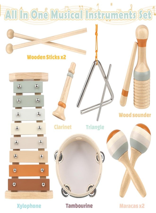 Vanplay Musical Instruments - 6 in 1 Wooden Musical Toys for 2 3 Year Old Boy & Girls Birthday Gifts, Neutral Colors with Modern Boho Xylophone for Toddler Preschool Educational Toy for Baby 18+ Months - Image 3