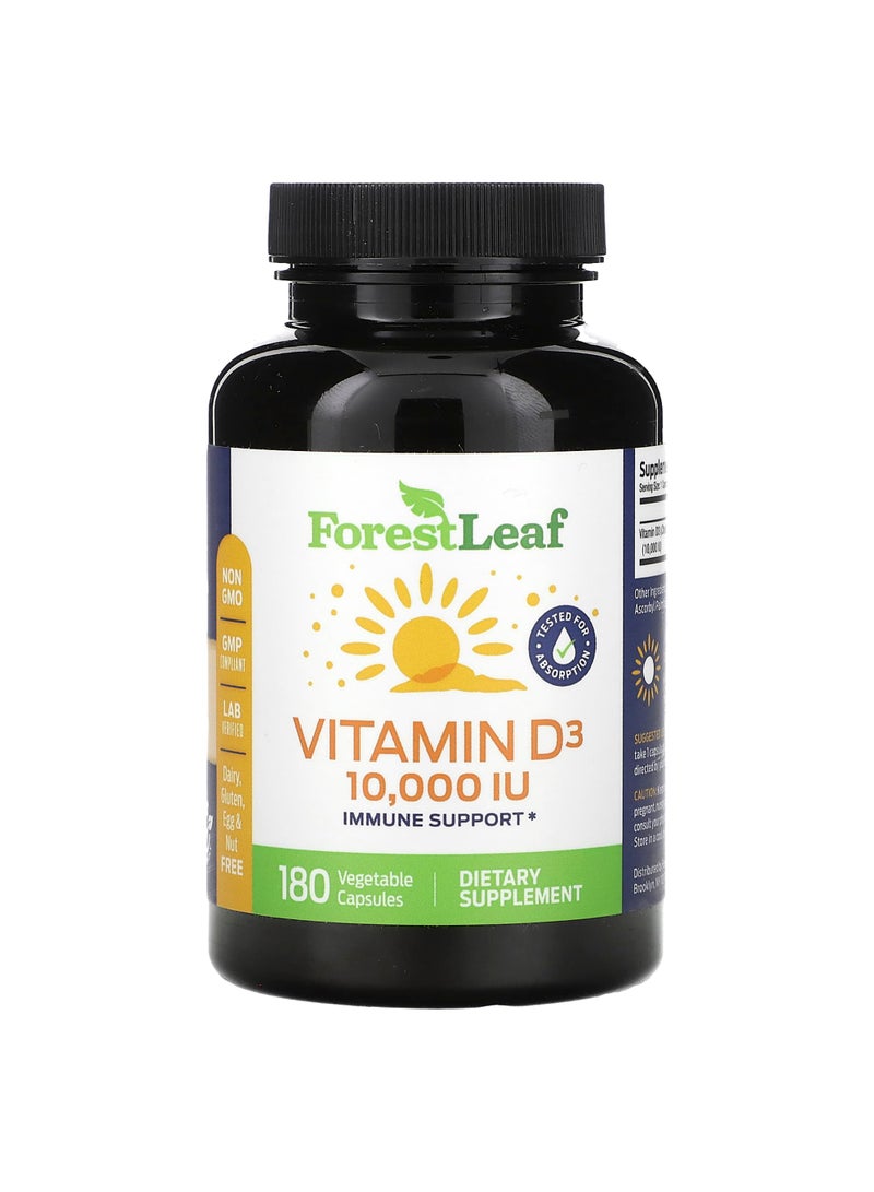Vitamin D3, 250 mcg (10,000 IU), 180 Vegetable  Capsules