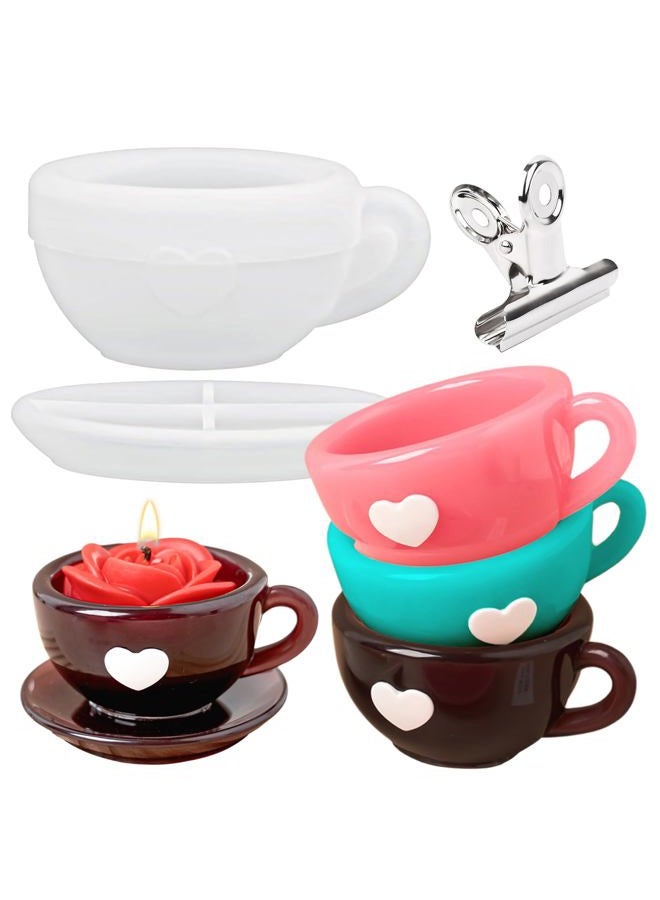 Dacies Resin Molds Coffee Cup with Saucer Silicone Mold for Resin Epoxy Casting Candle Vessel Craft Mould Jewelry Container Coaster Tray Candlestick Concrete Plaster Art Teacup Molds DIY Valentine's Day Gift - Image 1