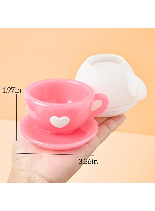 Dacies Resin Molds Coffee Cup with Saucer Silicone Mold for Resin Epoxy Casting Candle Vessel Craft Mould Jewelry Container Coaster Tray Candlestick Concrete Plaster Art Teacup Molds DIY Valentine's Day Gift - Image 4
