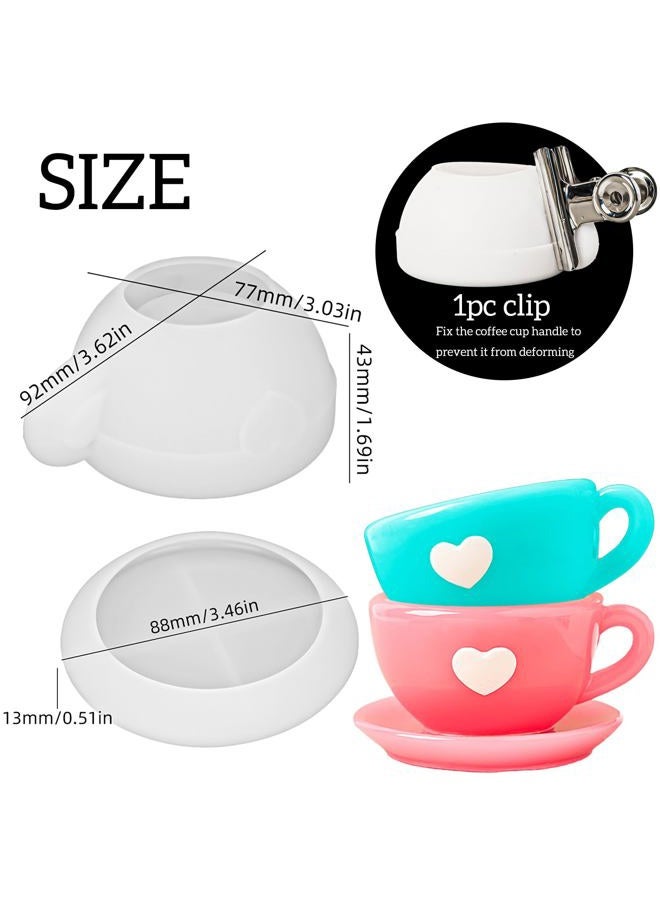 Dacies Resin Molds Coffee Cup with Saucer Silicone Mold for Resin Epoxy Casting Candle Vessel Craft Mould Jewelry Container Coaster Tray Candlestick Concrete Plaster Art Teacup Molds DIY Valentine's Day Gift - Image 2