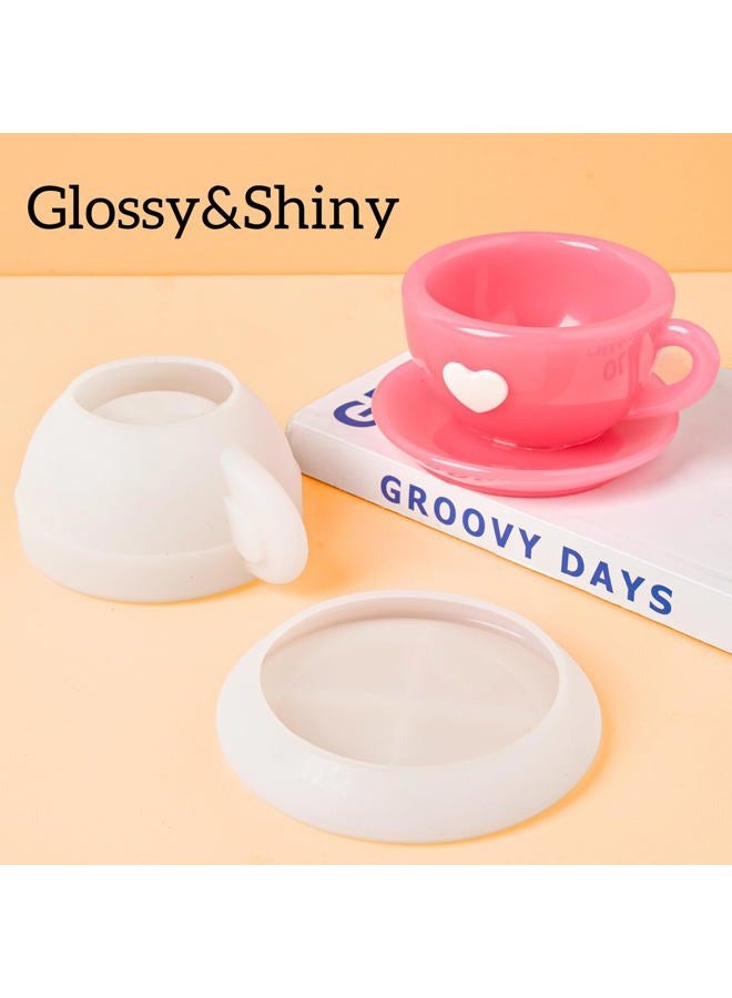 Dacies Resin Molds Coffee Cup with Saucer Silicone Mold for Resin Epoxy Casting Candle Vessel Craft Mould Jewelry Container Coaster Tray Candlestick Concrete Plaster Art Teacup Molds DIY Valentine's Day Gift - Image 5
