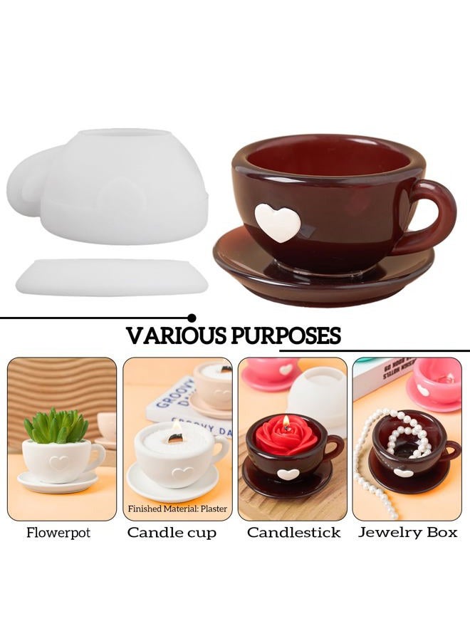 Dacies Resin Molds Coffee Cup with Saucer Silicone Mold for Resin Epoxy Casting Candle Vessel Craft Mould Jewelry Container Coaster Tray Candlestick Concrete Plaster Art Teacup Molds DIY Valentine's Day Gift - Image 3