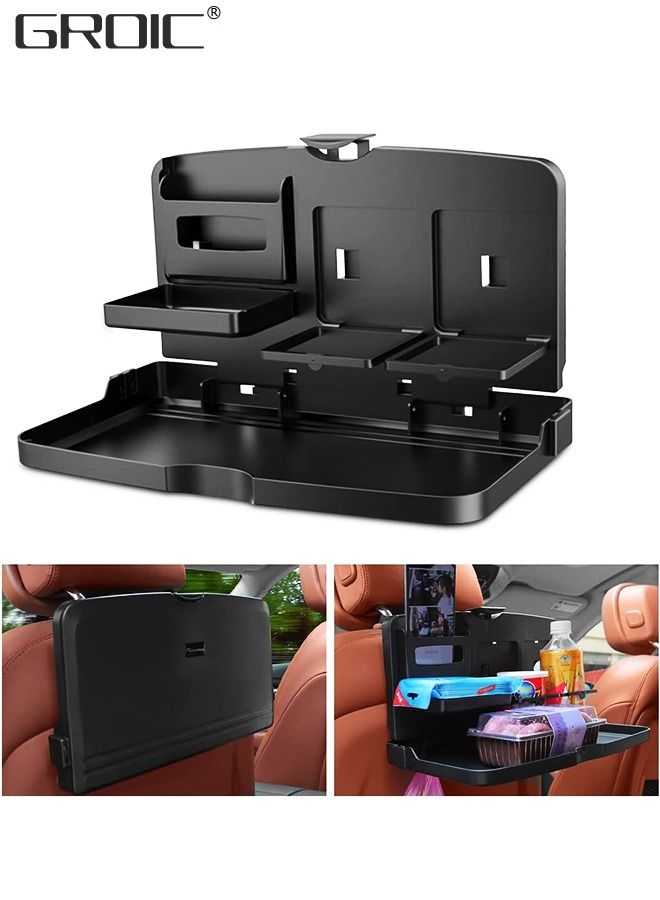 GROIC Multi-Functional Portable Foldable Car Seat Tray Desk,Black Portable Car Vehicle Back Seat Tray Table for Food, Meal, Car-mounted Back Seat Dining Table - Image 1
