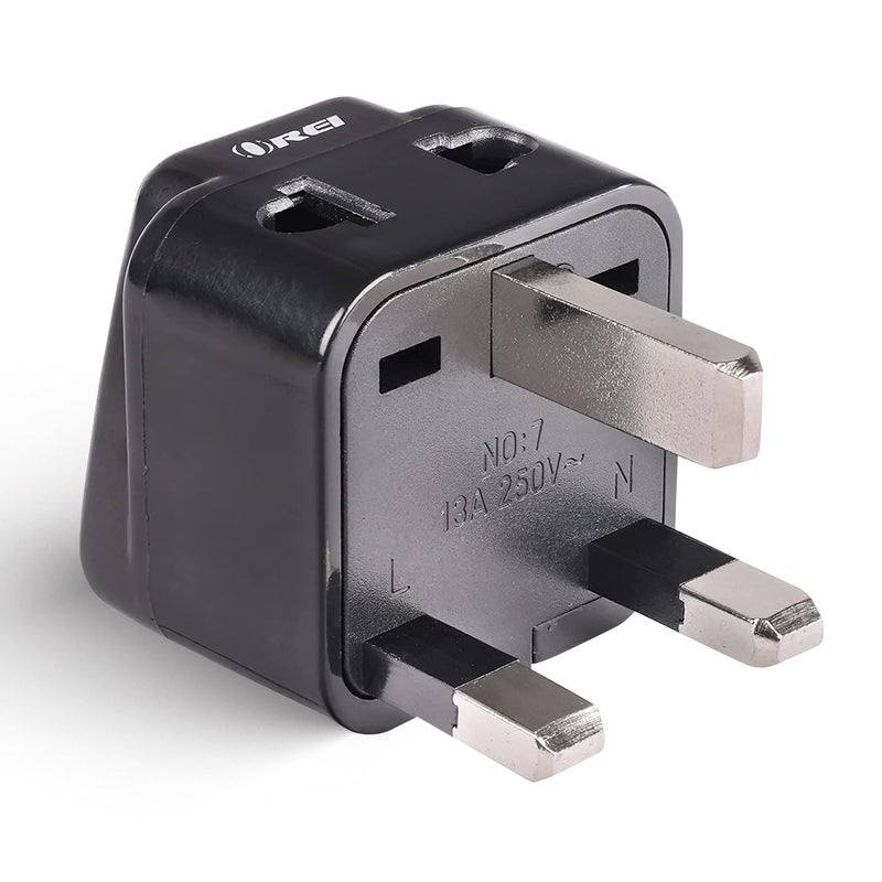 OREI Orei India to UK Plug AdapterHong KongDubaiType G Plug Adapter2 in 1Perfect for LaptopCamera Charger and More3 Pin UK Travel AdapterCeRohsBlack5 Years Warranty  - Image 1