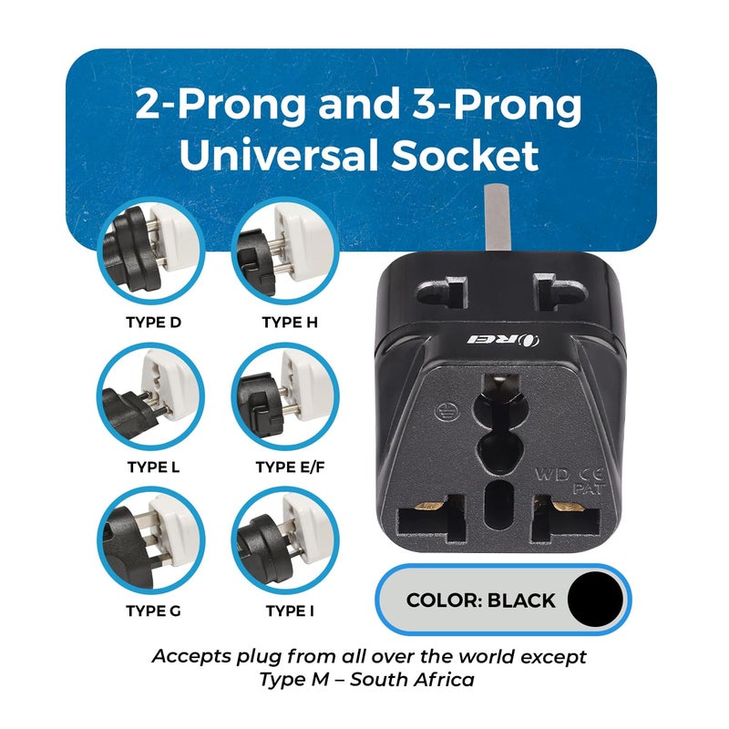 OREI Orei India to UK Plug AdapterHong KongDubaiType G Plug Adapter2 in 1Perfect for LaptopCamera Charger and More3 Pin UK Travel AdapterCeRohsBlack5 Years Warranty  - Image 3