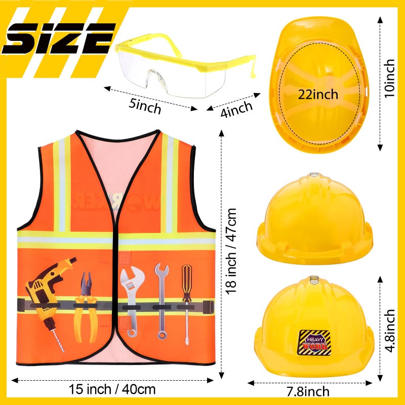 Handepo Construction Worker Costume Kids Hard Hat Construction Vest Goggles Toddler Dress Up Set Birthday Party Girls BoysYellow - Image 3