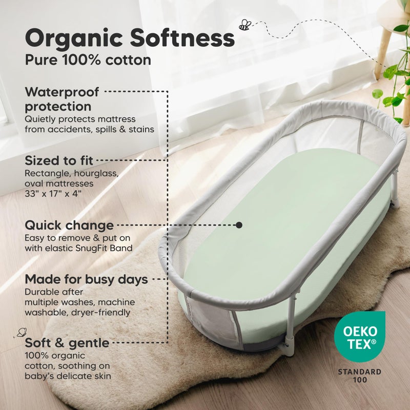 KeaBabies 2-pk Waterproof Bassinet Sheets Girls, Boys, Cotton - 33x17 Universal Bassinet Mattress Pad Protector Cover, Compatible with Graco, Baby Delight, Chicco, Halo Bassinest Swivel Sleeper Fitted (Sage) - Image 2