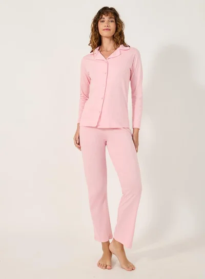 Styli Styli Cotton Jersey Long Sleeves Shirt and Pyjama Set
