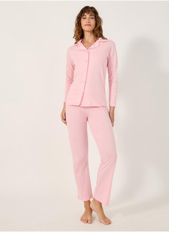 Styli COTTON JERSEY LONG SLEEVE BUTTON THRU SHIRT and PJ SET  - Image 1