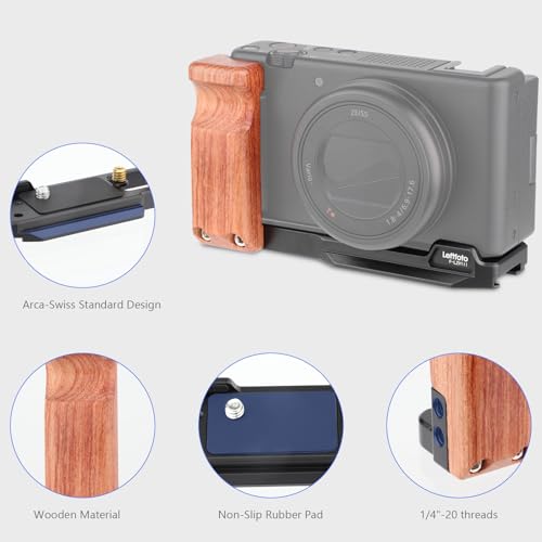 Leftfoto ZV-1 II Handgrip L Bracket Ergonomic Wooden Side Handle for Sony ZV-1 II/ZV-1/ZV1F/ZV-1M2/ZV-1 Mark II Vlog Digital Camera,Quick Release Plate fit Arca Swiss Standard for DJI RS - Image 2