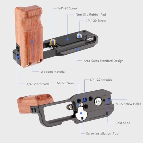 Leftfoto ZV-1 II Handgrip L Bracket Ergonomic Wooden Side Handle for Sony ZV-1 II/ZV-1/ZV1F/ZV-1M2/ZV-1 Mark II Vlog Digital Camera,Quick Release Plate fit Arca Swiss Standard for DJI RS - Image 3