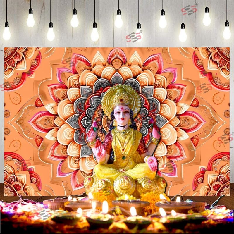 S2S قماش خلفية زهور الوجه لتزيين البوجا التقليدي، قماش تزيين خلفية | قماش ستارة لجميع المهرجانات والفعاليات والمناسبات - (5 × 8 قدم) - Image 3