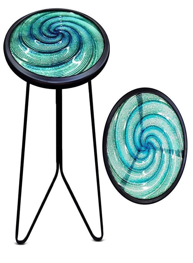 LIFFY Patio Side Table, Small Round End Table, Metal Side Table Outdoor, Small Porch Table for Indoor Balcony Furniture Decor (Green 12 inch) - Image 1