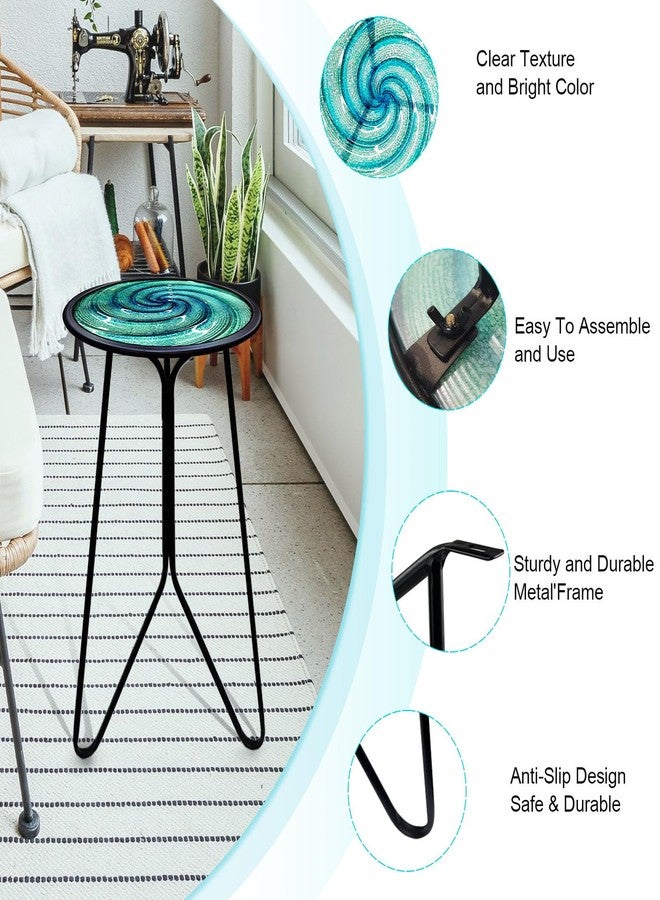 LIFFY Patio Side Table, Small Round End Table, Metal Side Table Outdoor, Small Porch Table for Indoor Balcony Furniture Decor (Green 12 inch) - Image 4