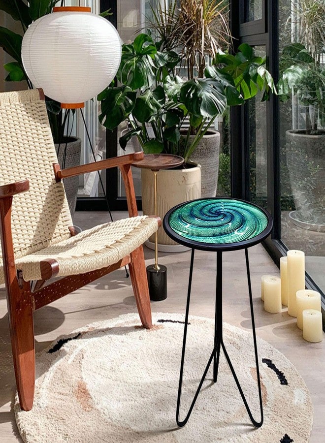 LIFFY Patio Side Table, Small Round End Table, Metal Side Table Outdoor, Small Porch Table for Indoor Balcony Furniture Decor (Green 12 inch) - Image 3