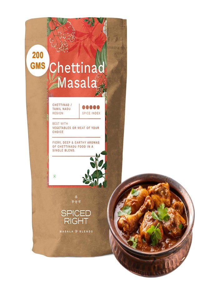 Spiced Right Chettinad Masala 200 g - South Indian Blend for Chicken Mutton Fish Prawns| No Preservatives or Artificial Colors | Authentic Hot Masala Spice Powder for Biryanis Curries & Gravies - Image 1