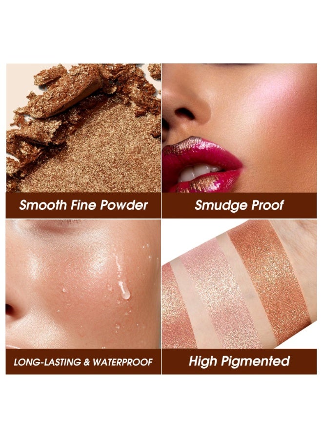 LANGMANNI Highlighter Powder Palette, Makeup Palette Facial Bronzers Illuminator Palette Highlighter Baked Waterproof Long Lasting Brilliant Lighten Skin Color (5 Color, 1 Count (Pack of 1)) - Image 4