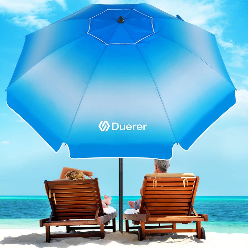 Duerer 8.5FT Beach Umbrella for Sand with Anchor, Heavy Duty Windproof, Height Adjustable Tilt, Iron Pole, Portable with Carrying Bag for Beach, Patio, Garden Outdoor - Image 1