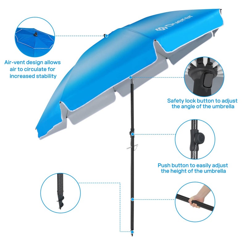 Duerer 8.5FT Beach Umbrella for Sand with Anchor, Heavy Duty Windproof, Height Adjustable Tilt, Iron Pole, Portable with Carrying Bag for Beach, Patio, Garden Outdoor - Image 4