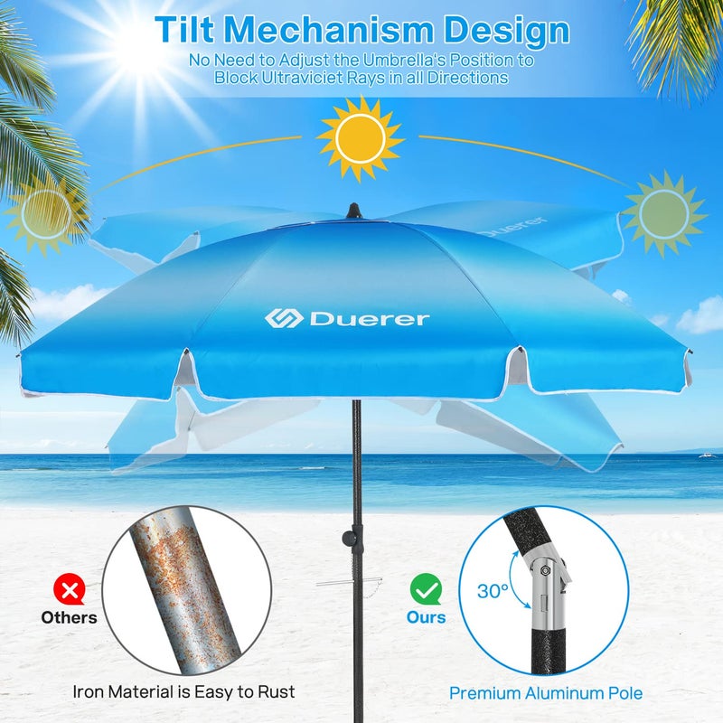 Duerer 8.5FT Beach Umbrella for Sand with Anchor, Heavy Duty Windproof, Height Adjustable Tilt, Iron Pole, Portable with Carrying Bag for Beach, Patio, Garden Outdoor - Image 3
