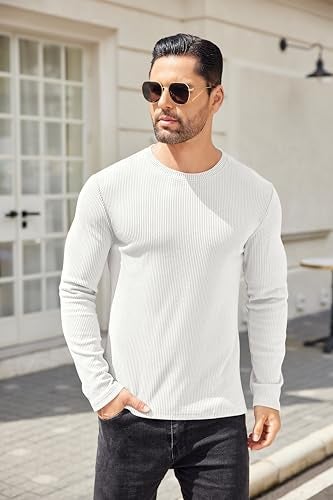 COOFANDY Long Sleeve Shirts for Men Thermal Underwear Fitted Sweater Lightweight Sweatshirt Crewneck Base Layers T-Shirts White - Image 4
