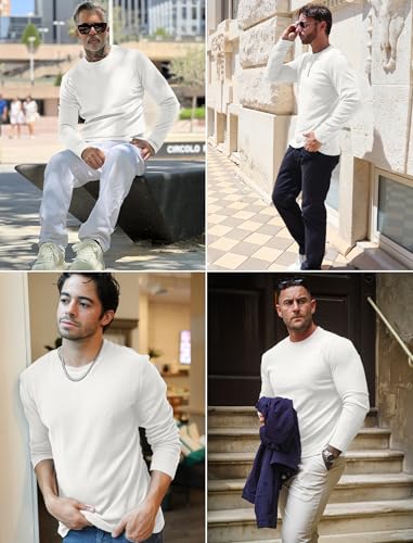 COOFANDY Long Sleeve Shirts for Men Thermal Underwear Fitted Sweater Lightweight Sweatshirt Crewneck Base Layers T-Shirts White - Image 2