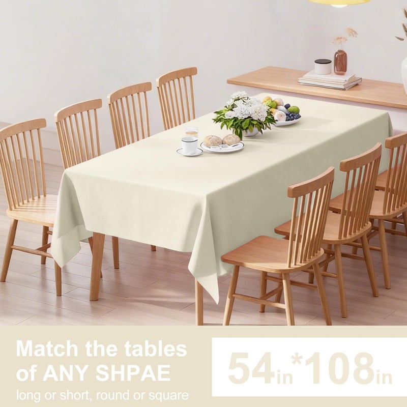 Oigco Ivory Tablecloth - 3 Pack 54" Ã— 108" Rectangle Disposable Cream Tablecloth, Beige Waterproof Plastic Table Cover for Party, Holiday & Gathering Use - Image 2