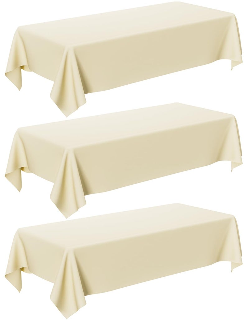 Oigco Ivory Tablecloth - 3 Pack 54" Ã— 108" Rectangle Disposable Cream Tablecloth, Beige Waterproof Plastic Table Cover for Party, Holiday & Gathering Use - Image 1