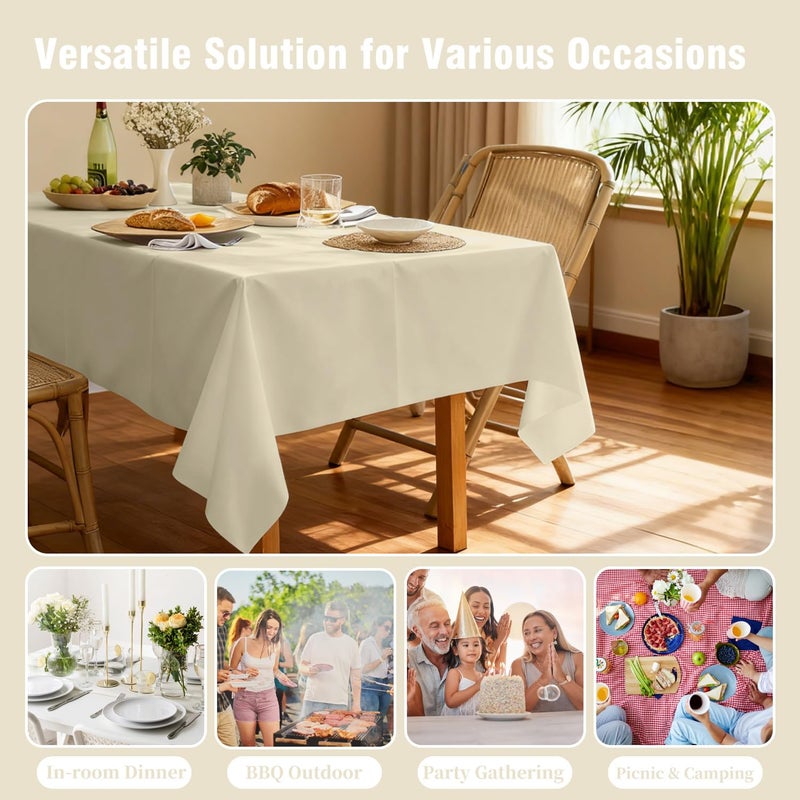 Oigco Ivory Tablecloth - 3 Pack 54" Ã— 108" Rectangle Disposable Cream Tablecloth, Beige Waterproof Plastic Table Cover for Party, Holiday & Gathering Use - Image 3