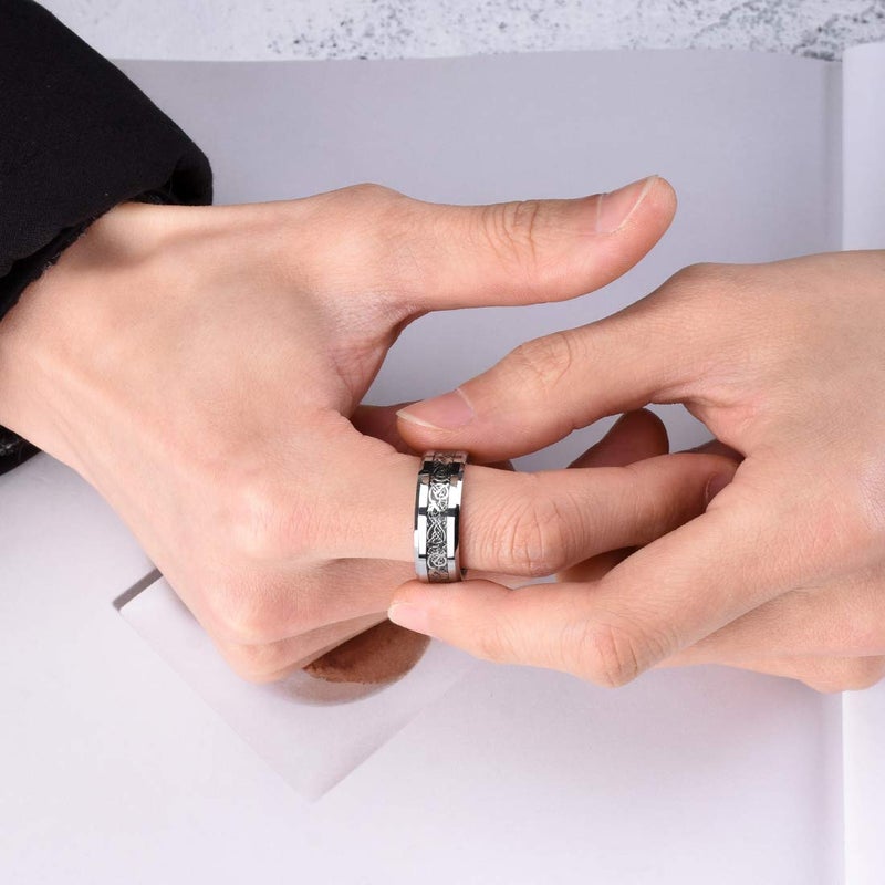 King Will DRAGON Men Tungsten Carbide Ring Wedding Band 8mm Silver Celtic Dragon Inlay Polish Finish 9.5 - Image 5