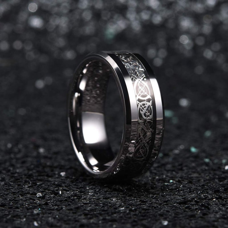 King Will DRAGON Men Tungsten Carbide Ring Wedding Band 8mm Silver Celtic Dragon Inlay Polish Finish 9.5 - Image 3